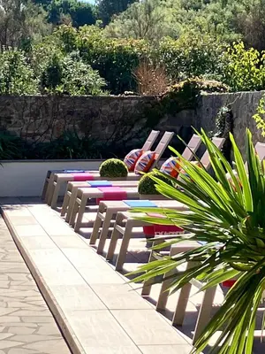 a patio with chairs and a table and a plant at Le Grenier in Carcassonne