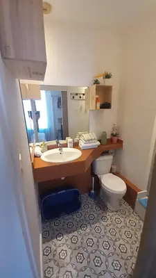 a bathroom with a sink and a toilet at Studio Valliere les halles 15m2 avec clim in Narbonne