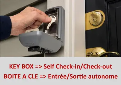 a hand unlocking a door with a key box self check in check out at Résidence Armagnac - City Center in Carcassonne