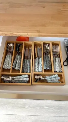 a drawer filled with lots of utensils at Villa familiale climatisée, proche plage & lacs in Port-la-Nouvelle
