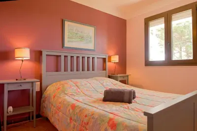 a bedroom with a bed and two windows and a television at Le Logis d'Aude in Carcassonne