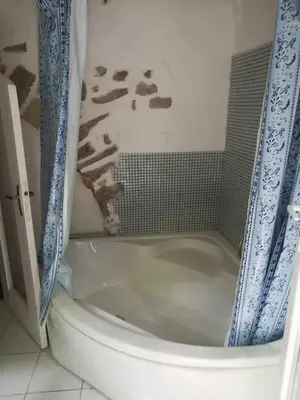 a bathroom with a bath tub and a shower at Petit gite rustique et économique in Albas
