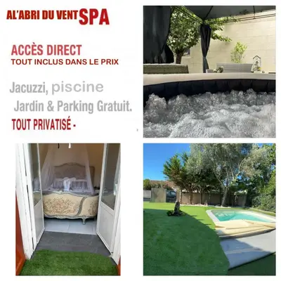 a collage of photos with a door and a yard at CARCASSONNE Studio avec Jacuzzi y piscina in Carcassonne