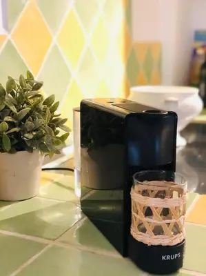 a toaster oven sitting on a counter next to a plant at Superbe maison de village et sa terrasse panoramique in Oupia