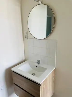 a bathroom with a sink and a mirror at Studio Charles de Gaulle V in Castres