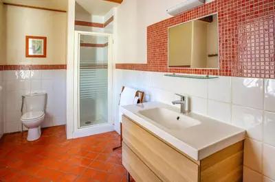 a bathroom with a sink and a toilet at Villa La Fontaine by Villa Plus in Capestang