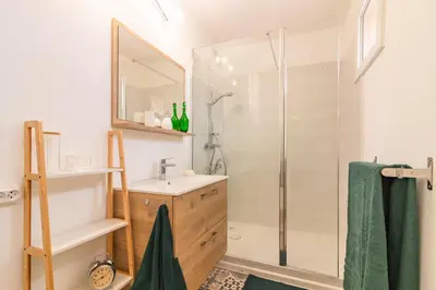 a bathroom with a shower and a sink at La Douce Occitane - Maison climatisée pour 6 in Carcassonne