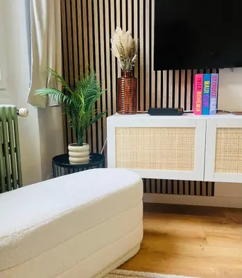 a living room with a tv and a white dresser at Luxueux appartement cosy, hypercentre Castres in Castres