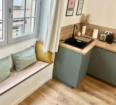 a small kitchen with a sink and a window at Luxueux appartement cosy, hypercentre Castres in Castres