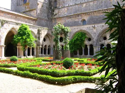 a garden in the courtyard of a building with flowers at TerraCosy 2 personnes - Climatisé, Wifi, proche centre & restaurants in Narbonne