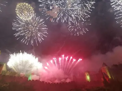 a firework display at a festival at night at Le Belvédère St Gimer in Carcassonne