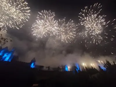 a firework display at night with a castle in the background at Le Belvédère St Gimer in Carcassonne