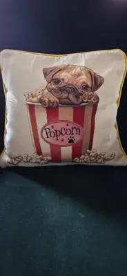 a pillow with a dog in a cup of popcorn at Via Narbona in Narbonne