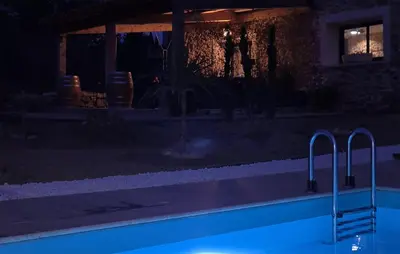 a swimming pool at night with two swimming racks at 4 Bedroom Gorgeous Home In Tournissan in Tournissan
