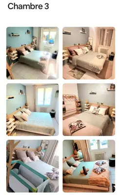 a collage of four pictures of a bedroom at Appartement central avec parking in Carcassone