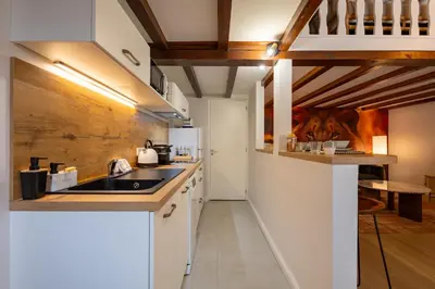 a kitchen with white cabinets and a sink at Le Savane - Grand Triplex Confort & Chaleureux, 2 Salons in Castres