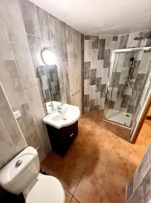 a bathroom with a toilet and a sink and a shower at Les chambres de la bastide - 202 in Carcassonne