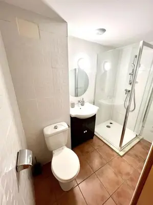 a bathroom with a toilet and a shower and a sink at Les chambres de la bastide - 205 in Carcassonne