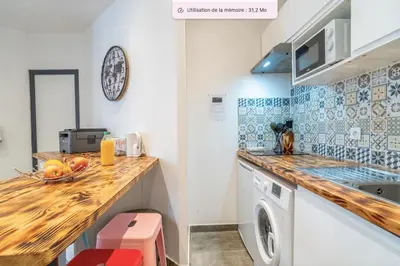 a kitchen with a counter top and a dishwasher at Le Cocon Coloré in Carcassonne