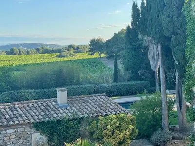 a roof of a house with a view of a vineyard at Mas Vigneron in Gruissan