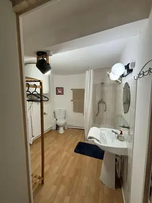 a bathroom with a sink and a toilet at Central apartment in Quillan in Quillan