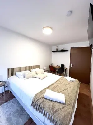 a bedroom with a large bed with a blanket on it at Les chambres de la bastide - 303 in Carcassonne