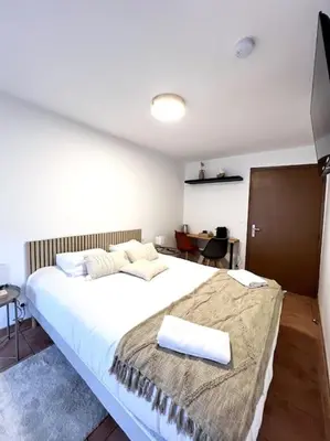 a bedroom with a large bed with a blanket on it at Les chambres de la bastide - 303 in Carcassonne