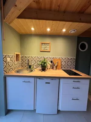 a kitchen with a sink and a counter at le gîte du Cantou in Lautrec