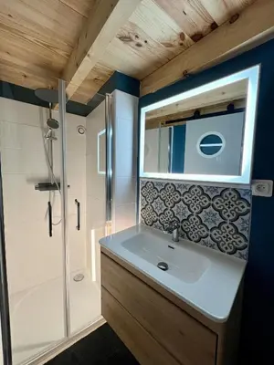 a bathroom with a sink and a shower at le gîte du Cantou in Lautrec