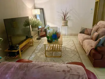 a living room with a couch and a flat screen tv at T3 situé près de la Place Carnot in Carcassone