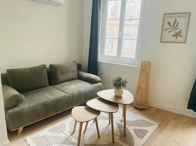 a living room with a couch and a table at Le Borel I in Castres