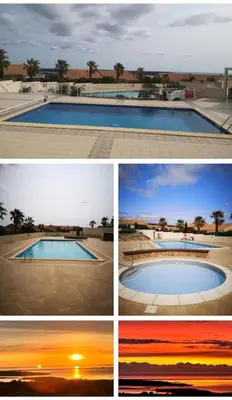a series of four pictures of a swimming pool at Villa Karma in Fitou