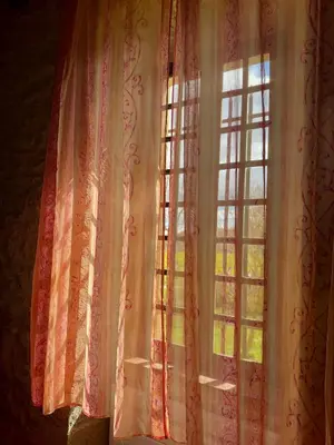 a room with two windows and a curtain at Le Domaine de Pépé in Saint-Julien-de-Briola