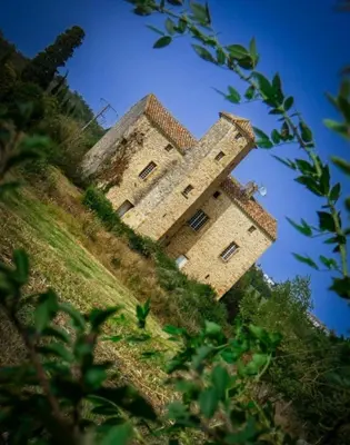 a tall building on top of a grassy hill at Le Domaine de Pépé in Saint-Julien-de-Briola