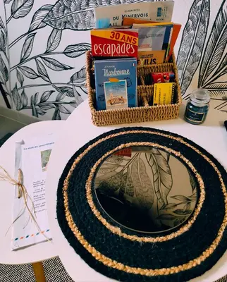 a table with a basket of food on top at agréable studio in Narbonne