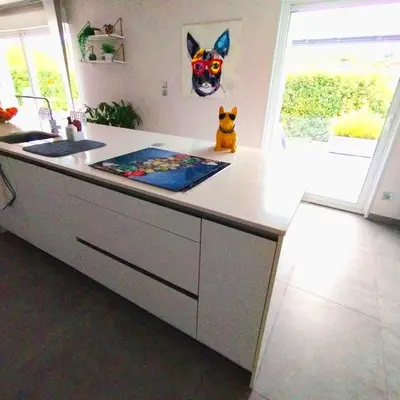 a kitchen counter with a dog toy sitting on top of it at Villa 