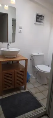 a bathroom with a sink and a toilet at Le Careyrou in Paziols