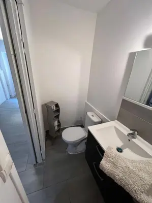a small bathroom with a toilet and a sink at Studio Distillerie in Narbonne
