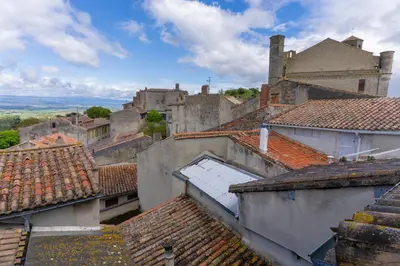 an aerial view of roofs of an old town at The retreat in Montréal