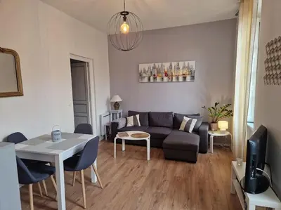 a living room with a couch and a table at Appartement cosy hypercentre in Narbonne