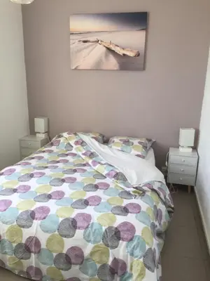 a bedroom with a bed and a picture on the wall at Chez Domi in Trèbes