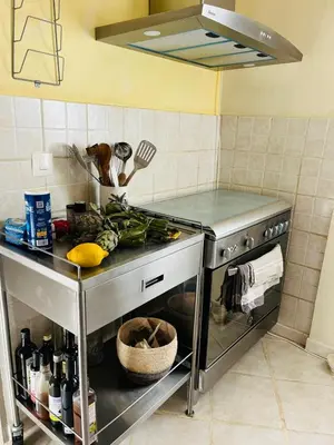 a kitchen with a stove with vegetables on it at Le Segarius superbe maison médiévale Internet WiFi gratuit Climatisation Jardin in Puisserguier