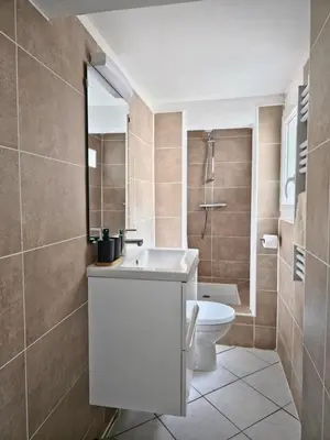 a bathroom with a sink and a toilet at Tour Ouest - T2 entre Cité Médiévale et Bastide in Carcassonne