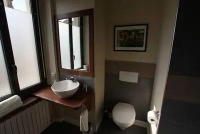 a bathroom with a sink and a toilet at Carcassonne Guesthouse in Carcassonne