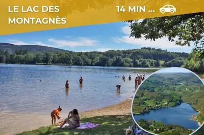 a collage of photos of people at a lake at Le Boréal - Studio Confort Lit Queen Size in Mazamet