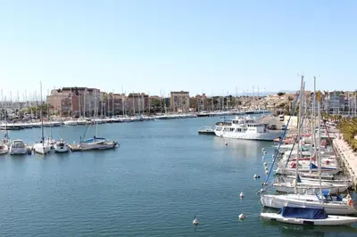 a group of boats docked in a harbor at Appartement avec terrasse et jolie vue sur port GN580-033 in Gruissan