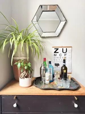 a table with bottles of wine and a plant at Casa amore, cœur de ville in Carcassonne