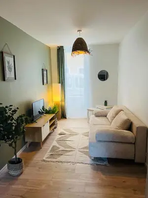 a living room with a couch and a tv at Henri ll l Terrasse l Proche gare & Centre ville in Castres