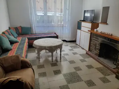 a living room with a couch and a coffee table at Maison Cosy à Rieux-Minervois in Rieux-Minervois
