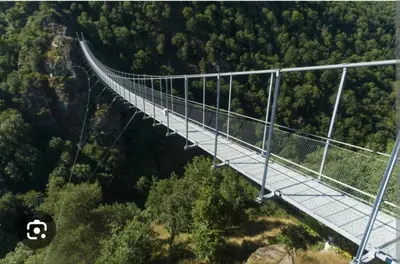 a suspension bridge in the middle of a forest at Le Coeur de Négrin in Mazamet